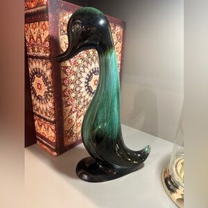 Artistic Green and Black Ceramic Duck Figurine